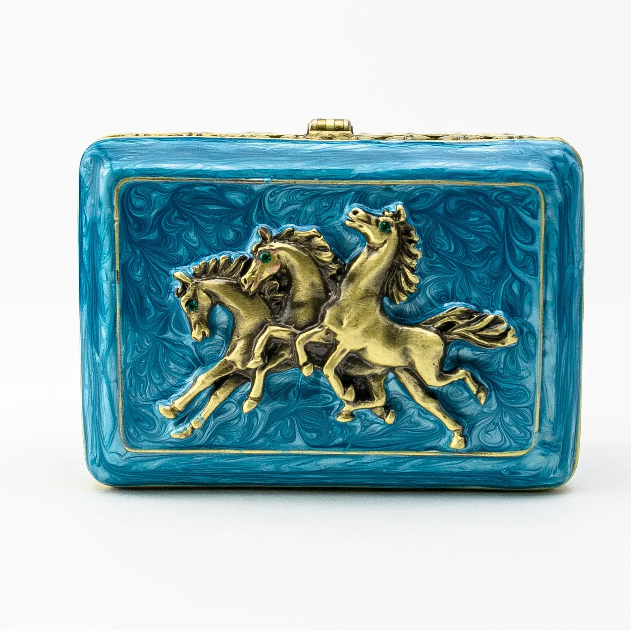 Turquoise Decorated Trinket Box with Horses