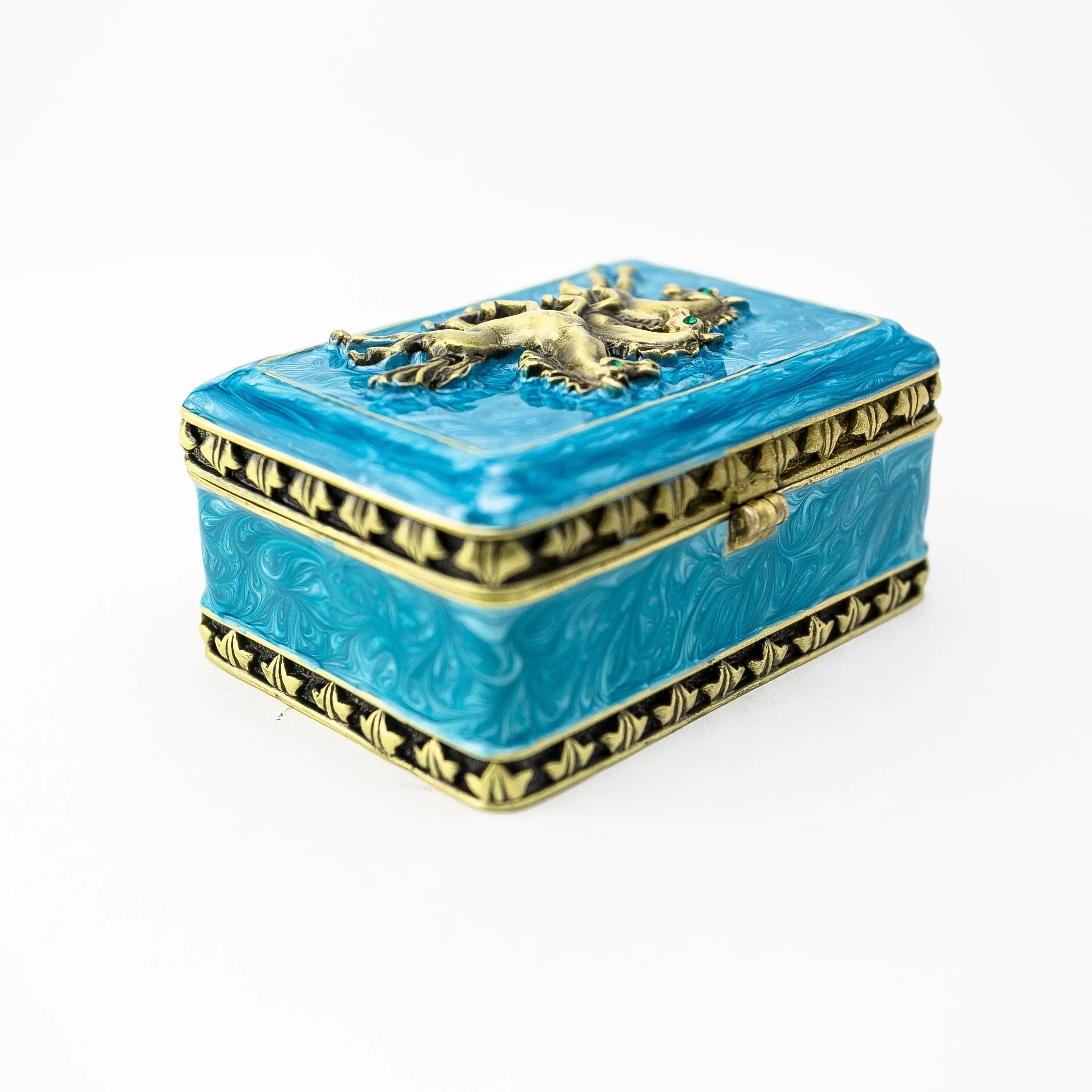 Turquoise Decorated Trinket Box with Horses