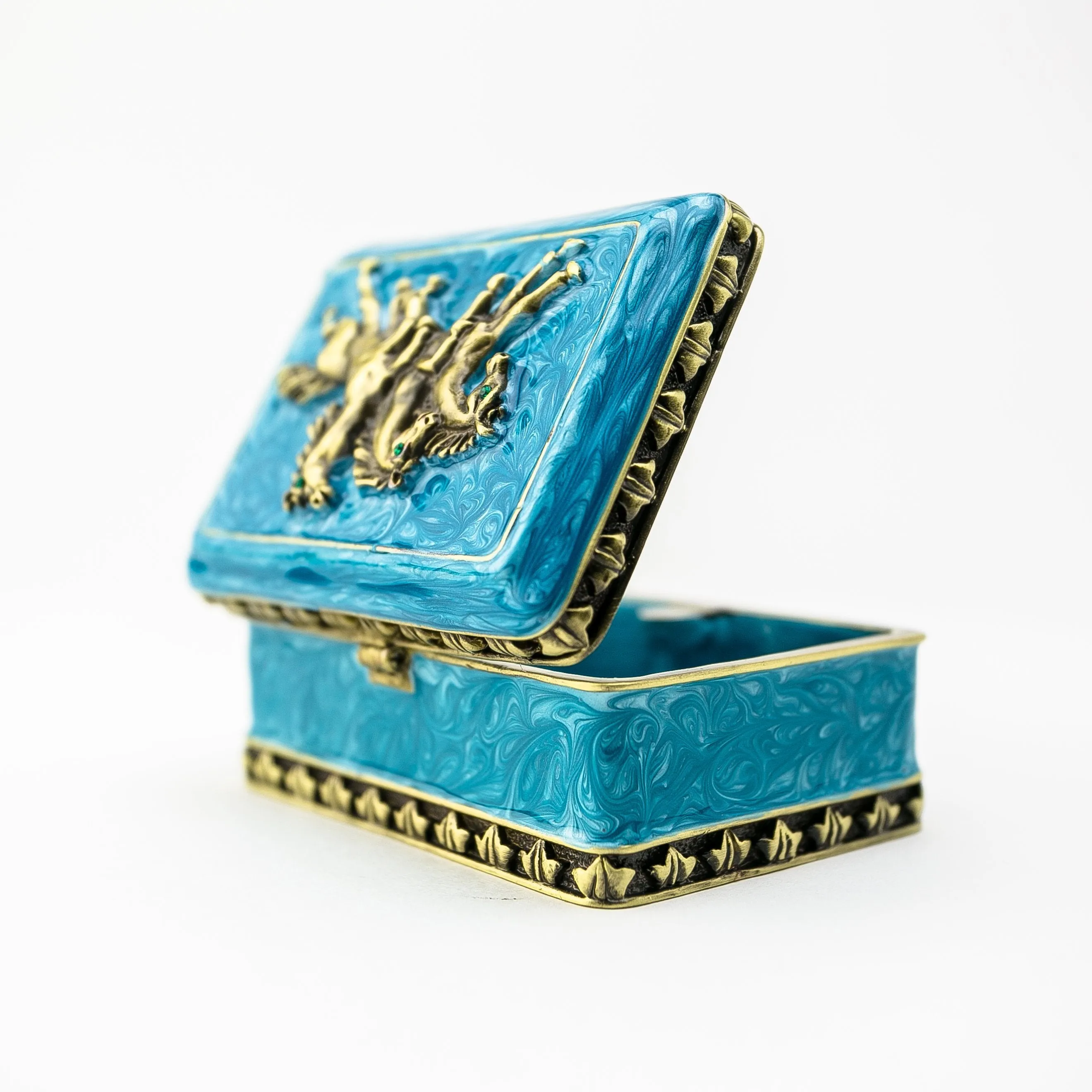 Turquoise Decorated Trinket Box with Horses