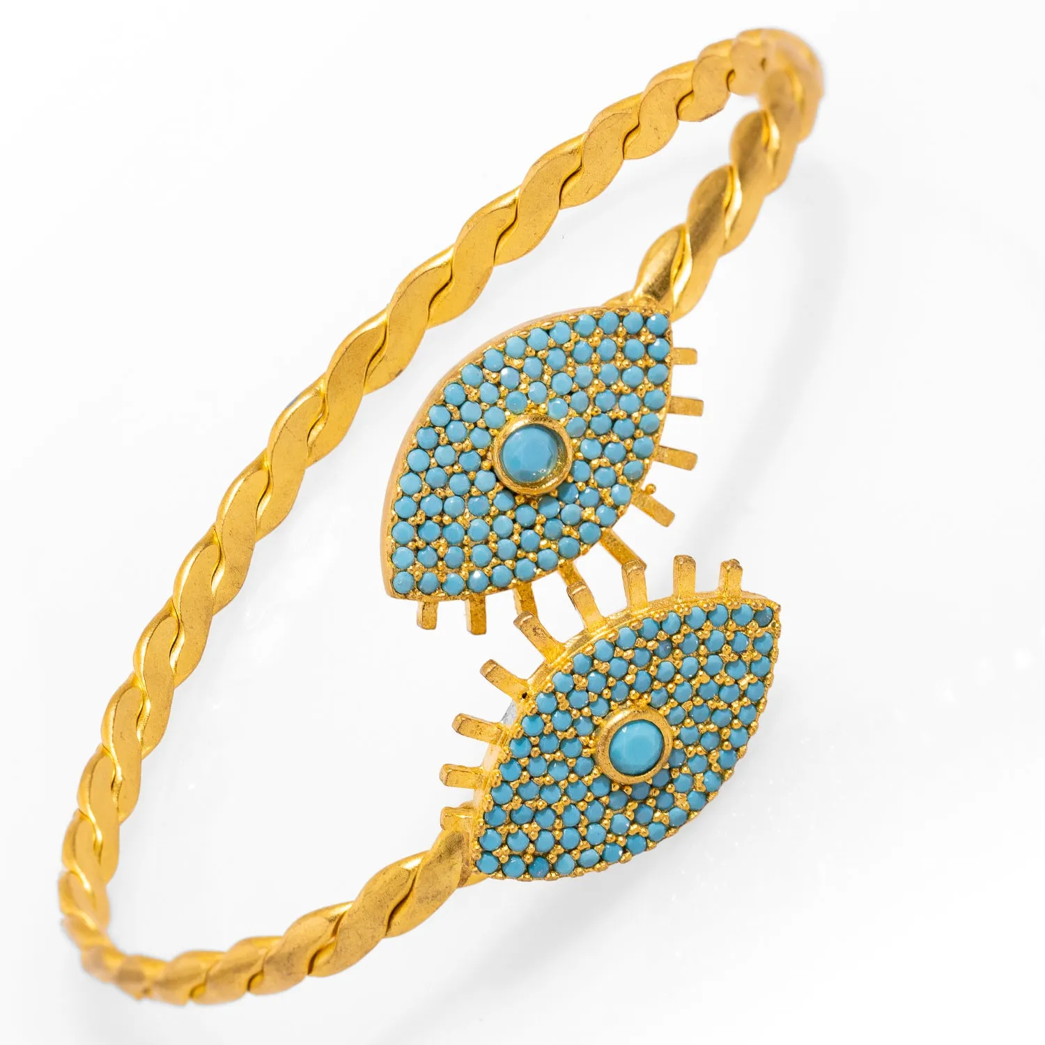 Turquoise Evil Eye Twisted Gold Design Cuff Bracelet