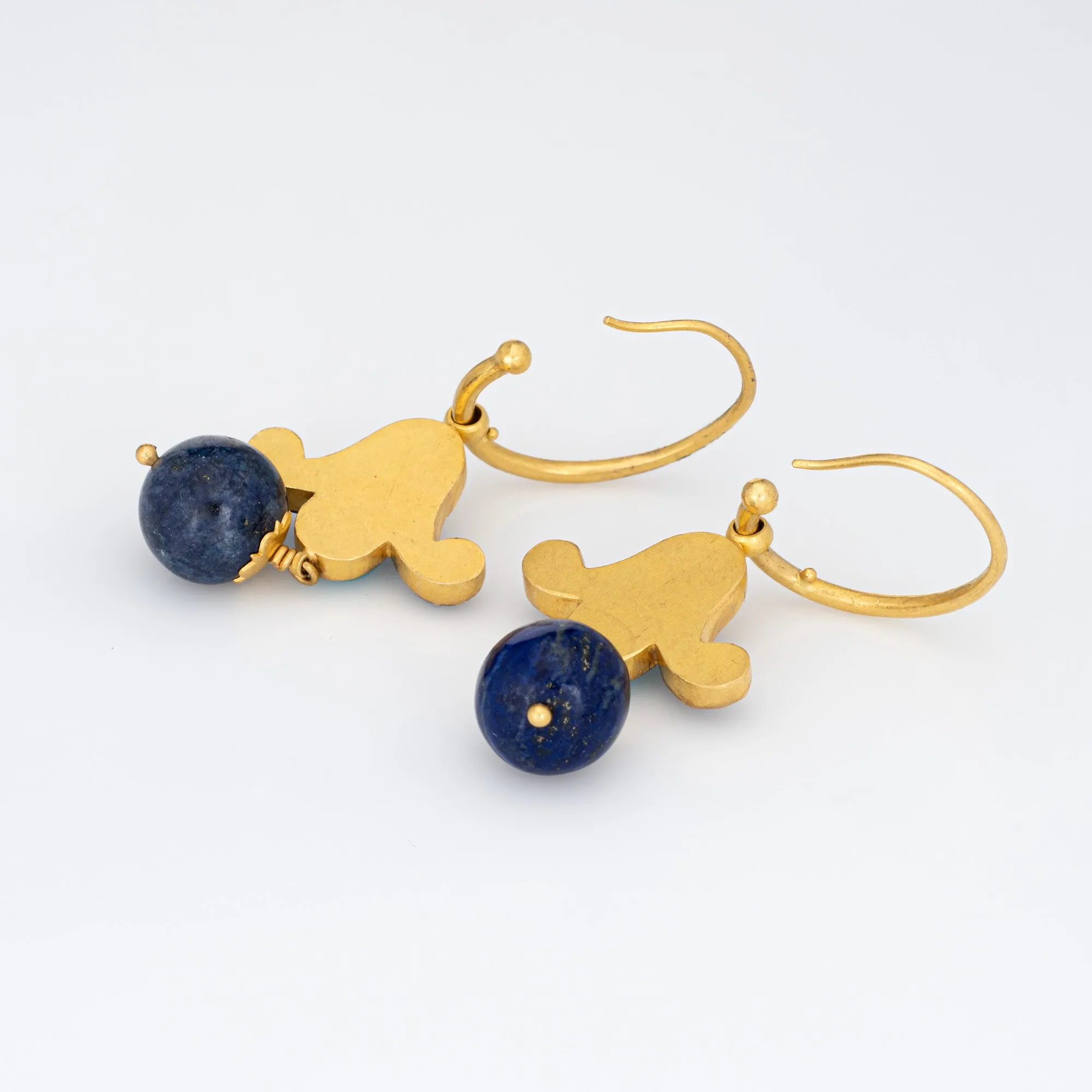 Turquoise Lapis Lazuli Earrings Vintage 18k Yellow Gold Long 2.25" Drops Jewelry