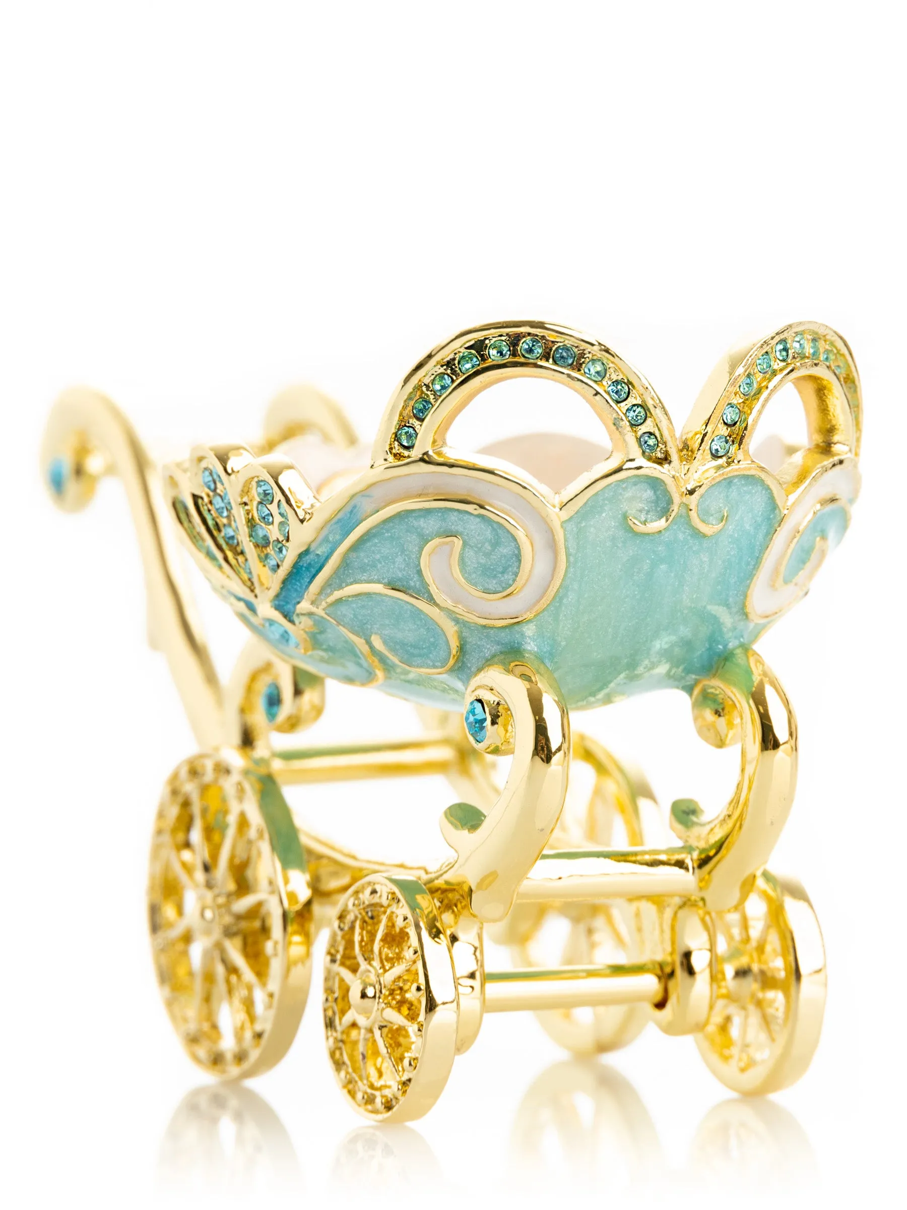 Turquoise vintage Baby Carriage Trinket Box stroller