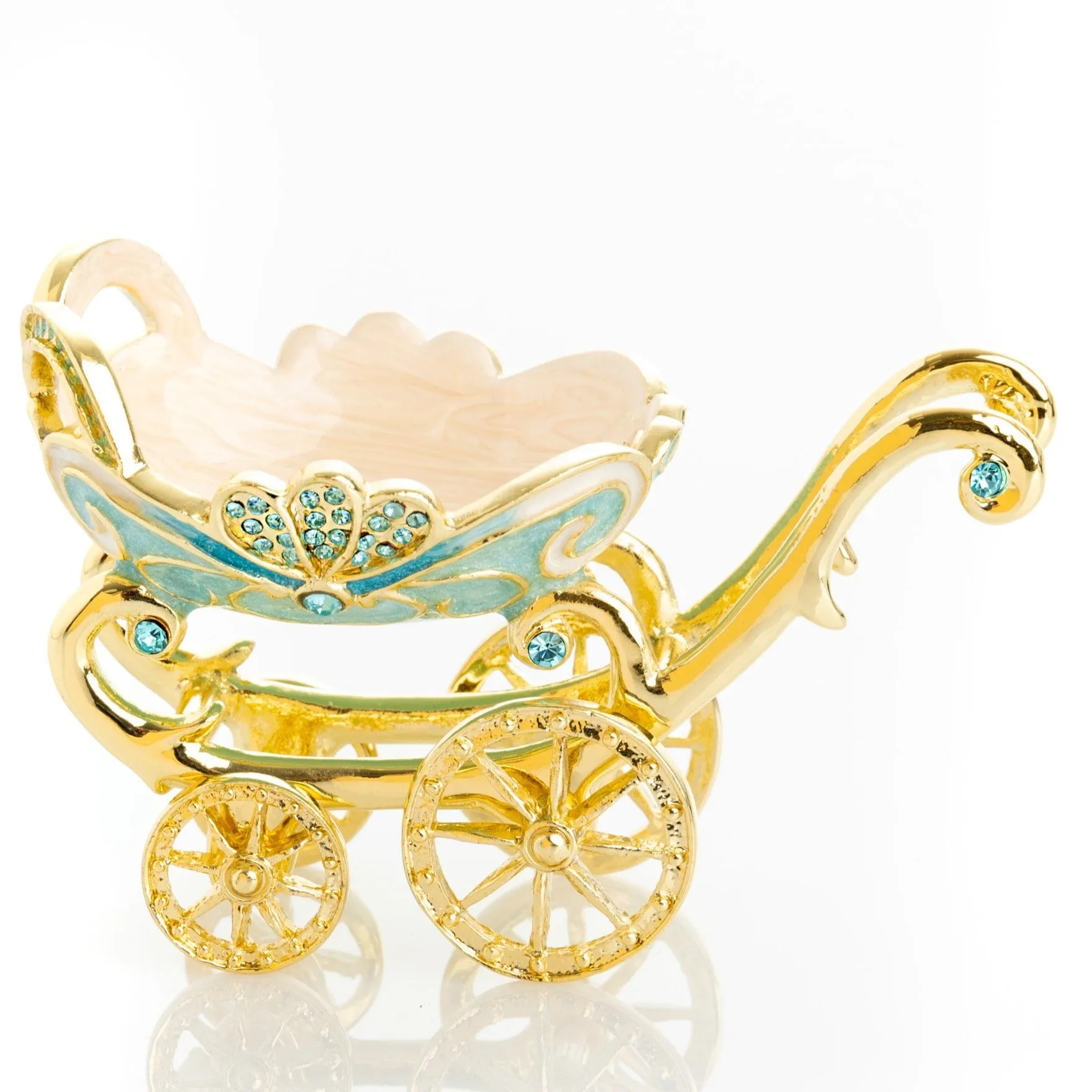 Turquoise vintage Baby Carriage Trinket Box stroller