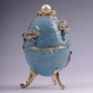 Turtles Faberge Egg Trinket Box with a Surprise Turtle Pendant