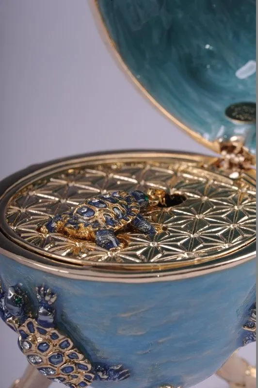 Turtles Faberge Egg Trinket Box with a Surprise Turtle Pendant