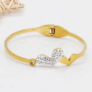 Twin Love Heart Shape Zircon Gold Plating Stainless Steel Ladies Bracelet Bangle