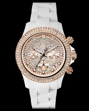 VELVETY CHRONO WHITE AND PINK GOLD WITH STONES