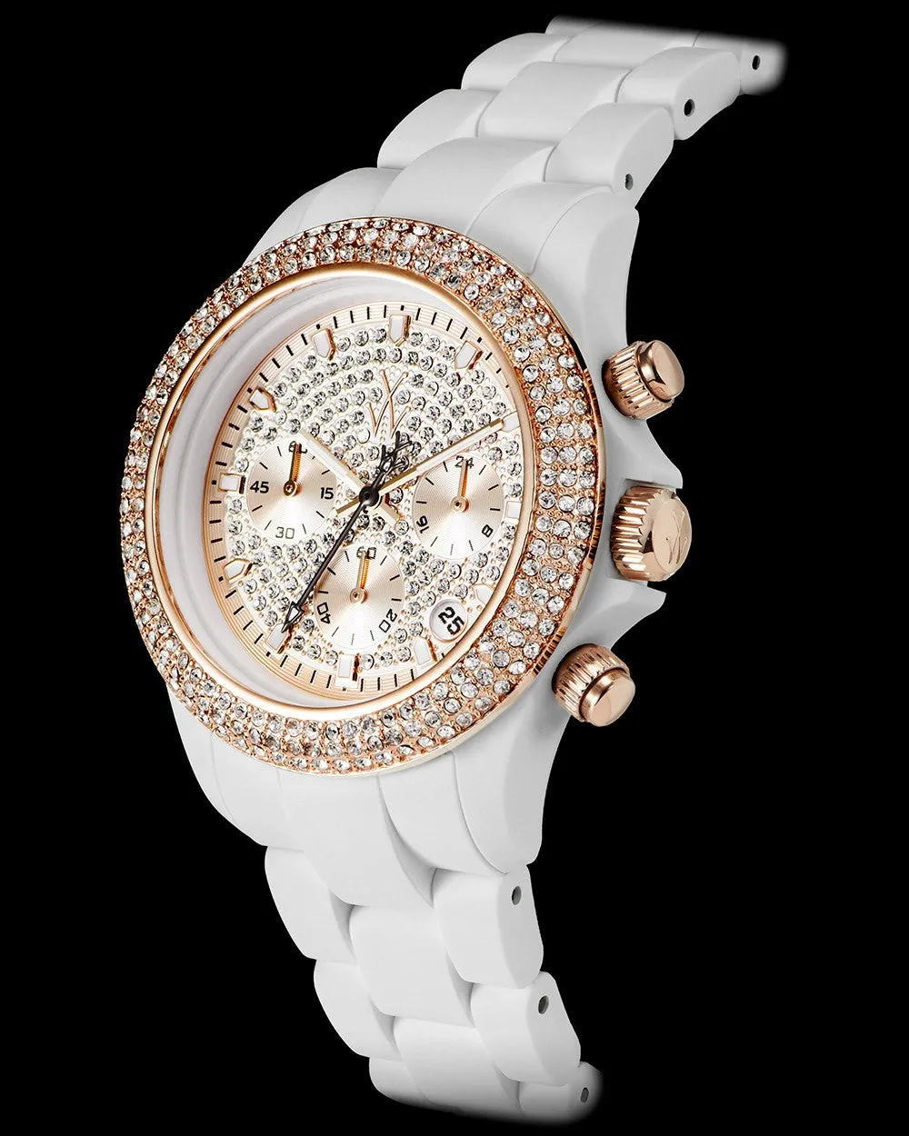 VELVETY CHRONO WHITE AND PINK GOLD WITH STONES