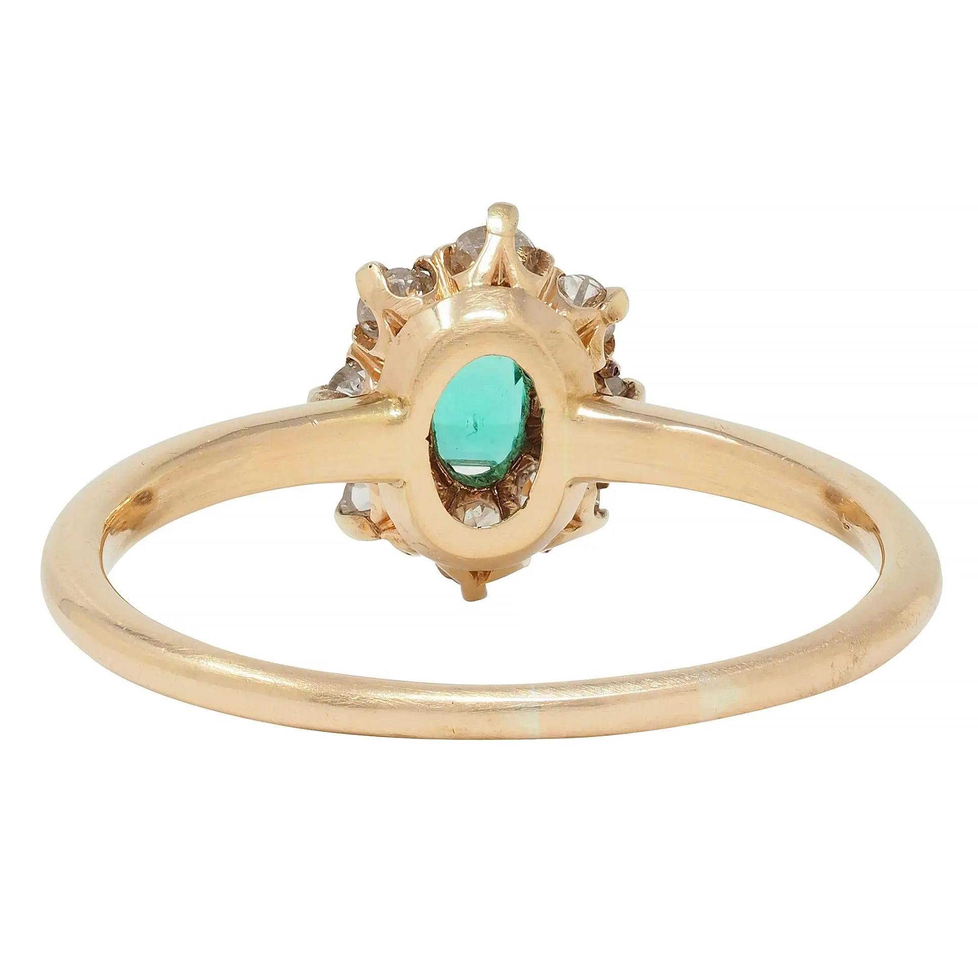 Victorian 0.41 CTW Emerald Diamond 14 Karat Yellow Gold Antique Cluster Ring