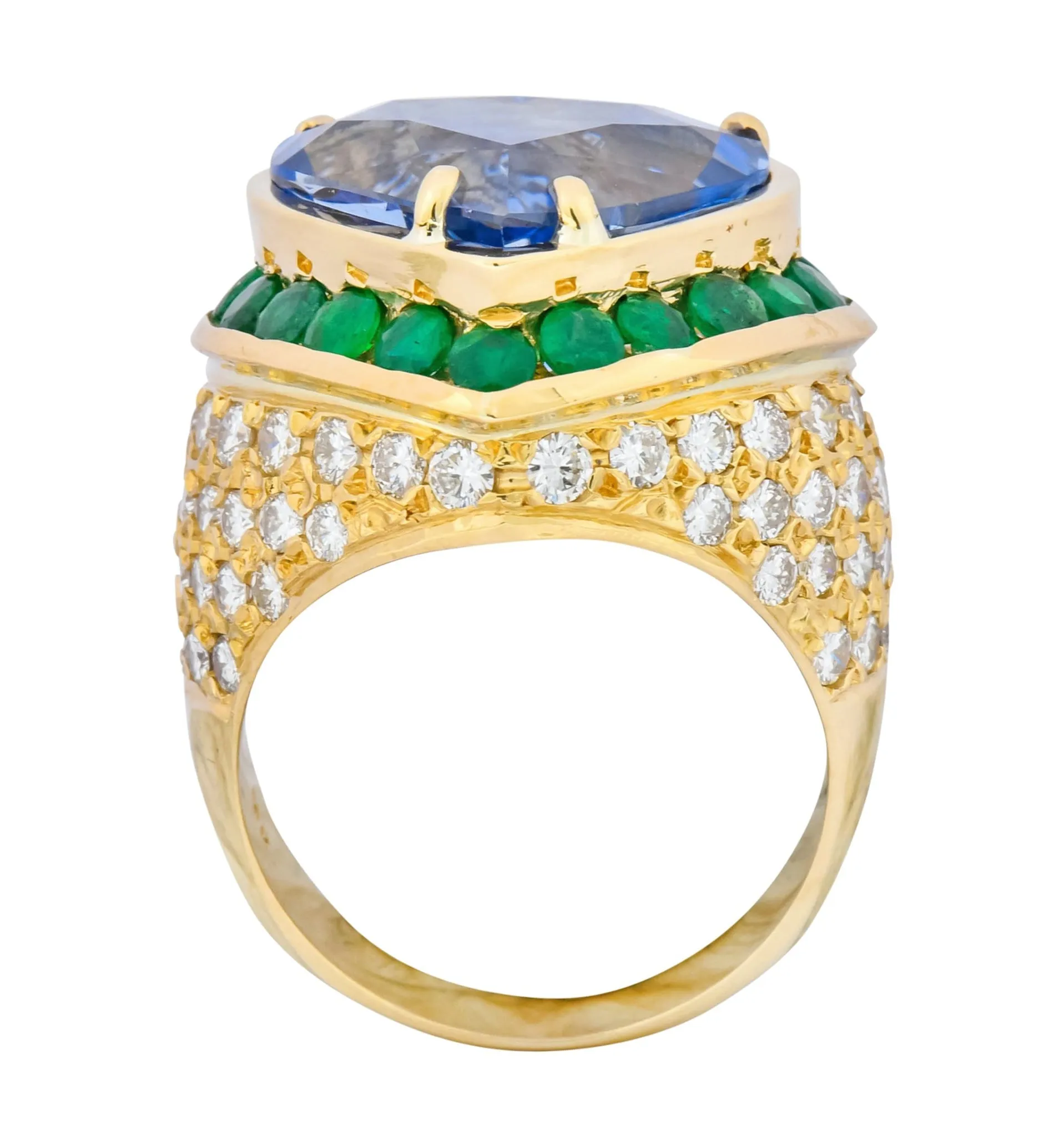 Vintage 14.09 CTW Sapphire Diamond Emerald 18 Karat Gold Heart Cocktail Ring