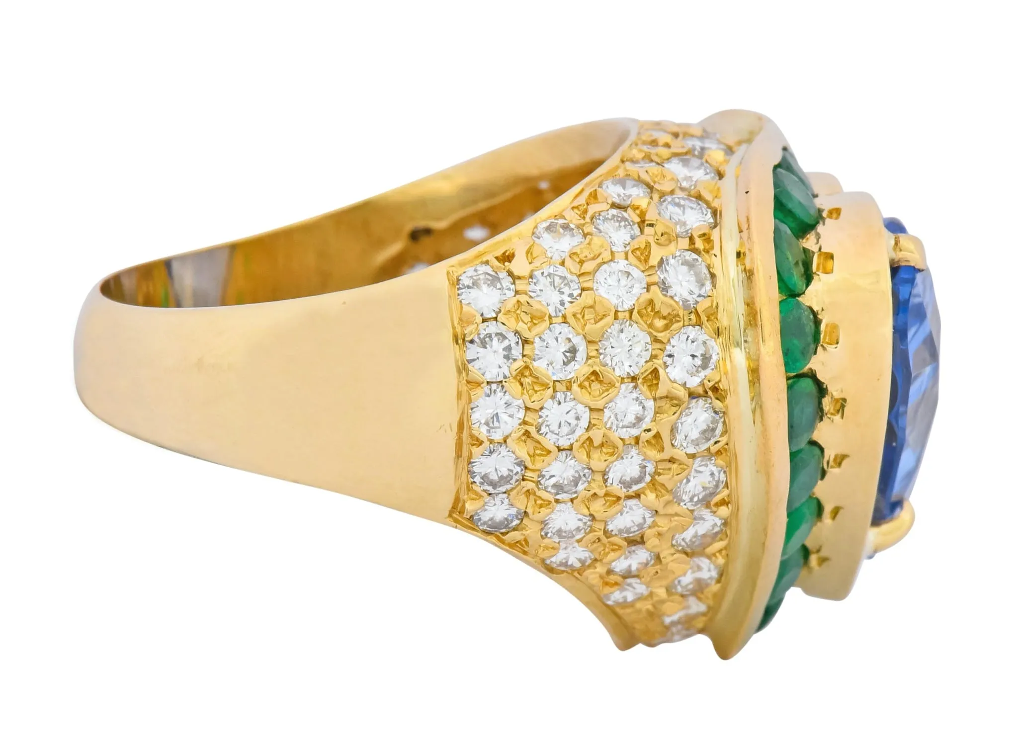 Vintage 14.09 CTW Sapphire Diamond Emerald 18 Karat Gold Heart Cocktail Ring
