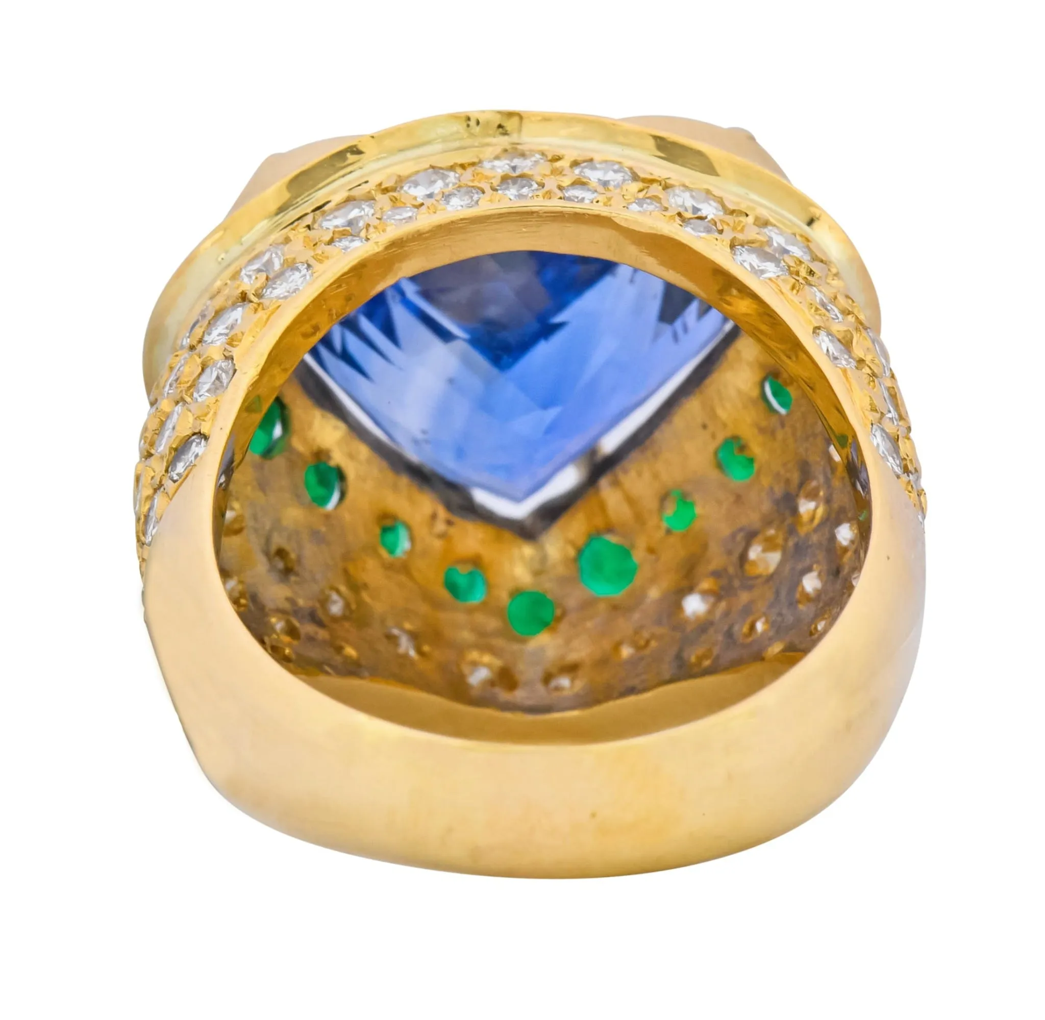 Vintage 14.09 CTW Sapphire Diamond Emerald 18 Karat Gold Heart Cocktail Ring