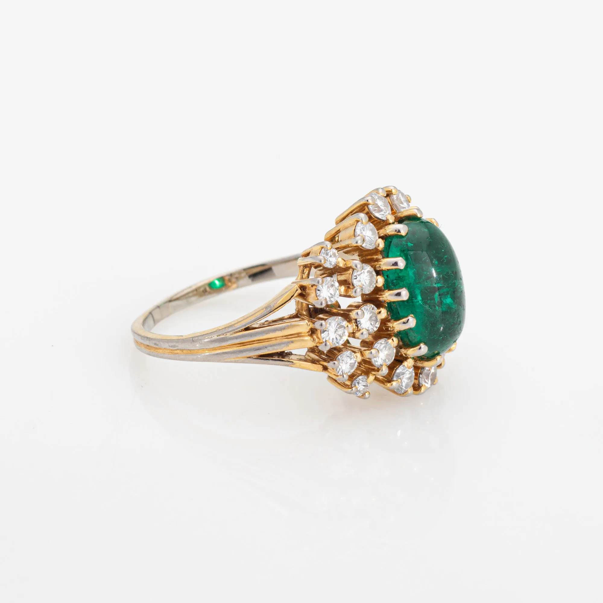 Vintage Cabochon Emerald Engagement Diamond Ring Sz 5.75 14k Gold Gemstone