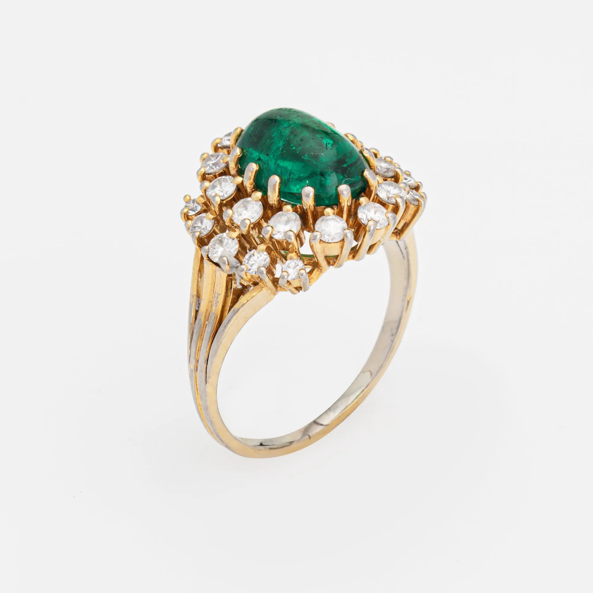 Vintage Cabochon Emerald Engagement Diamond Ring Sz 5.75 14k Gold Gemstone