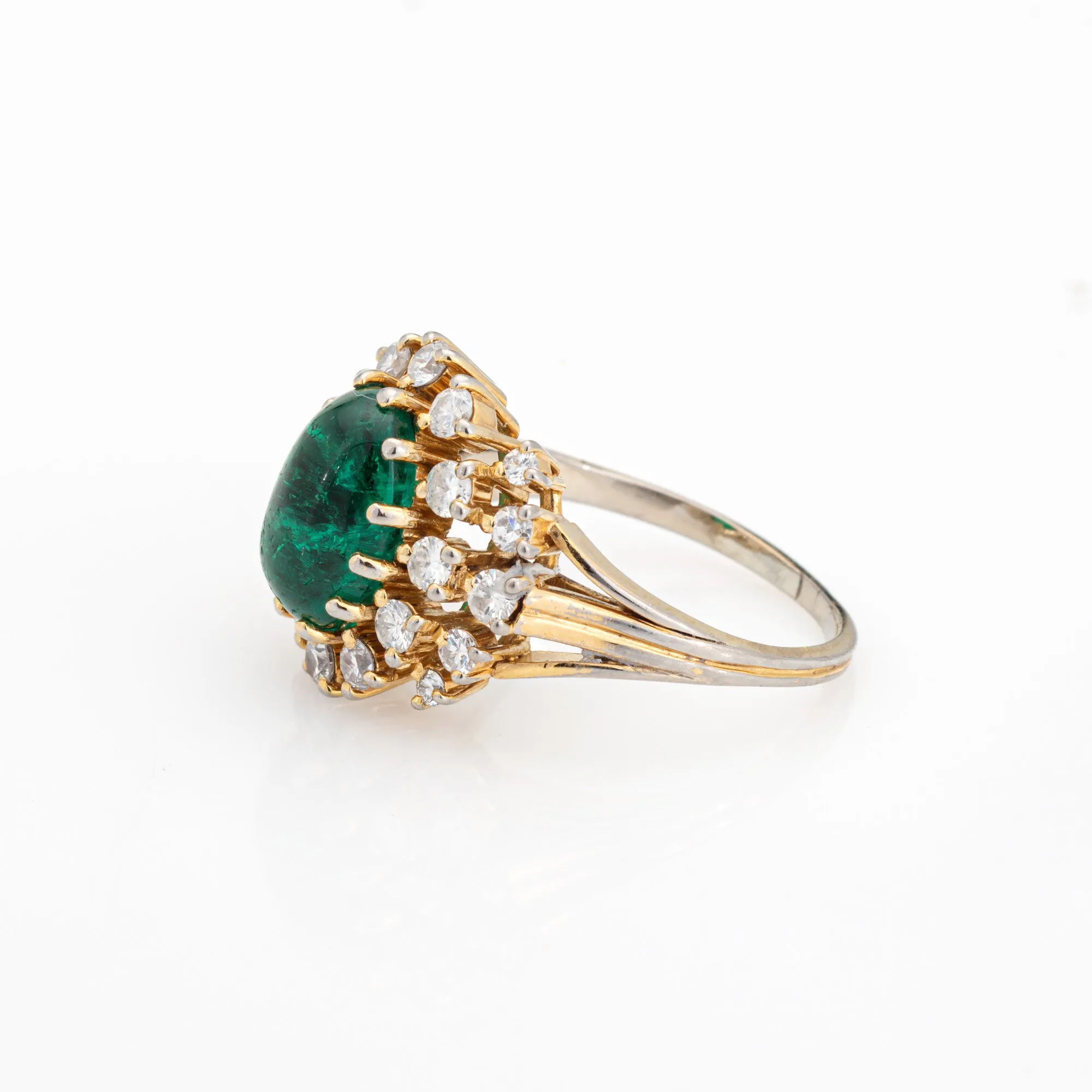 Vintage Cabochon Emerald Engagement Diamond Ring Sz 5.75 14k Gold Gemstone