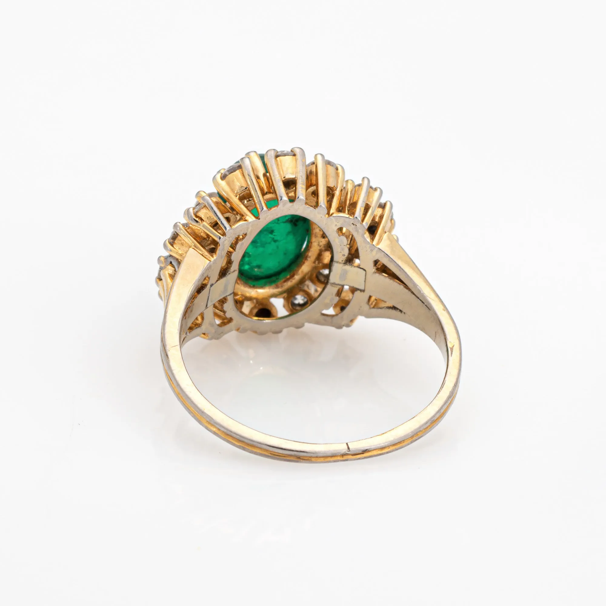 Vintage Cabochon Emerald Engagement Diamond Ring Sz 5.75 14k Gold Gemstone