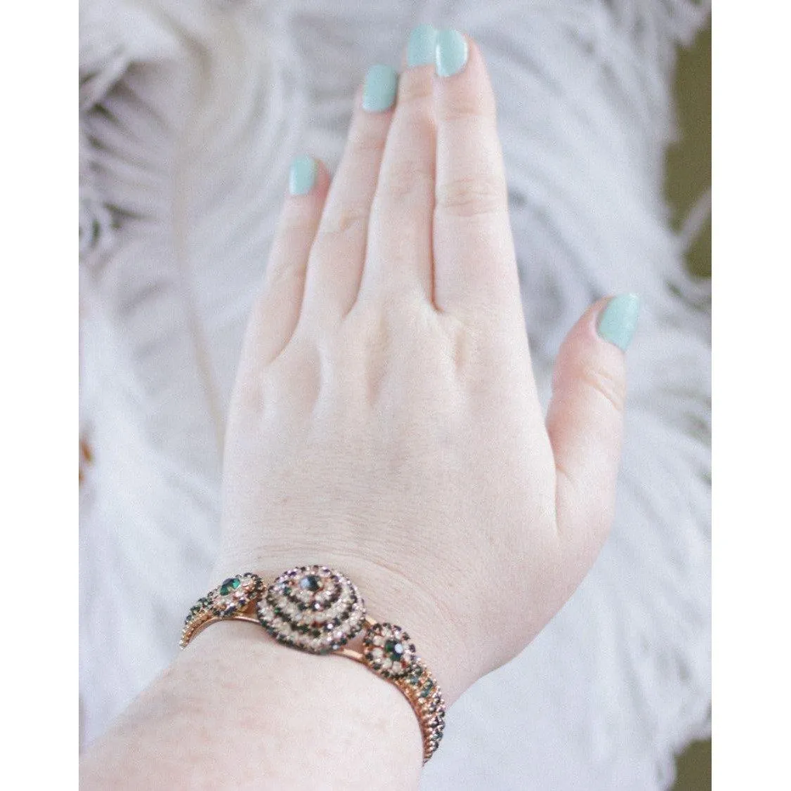 Vintage Emerald and Diamante Rhinestone Clamper Bracelet