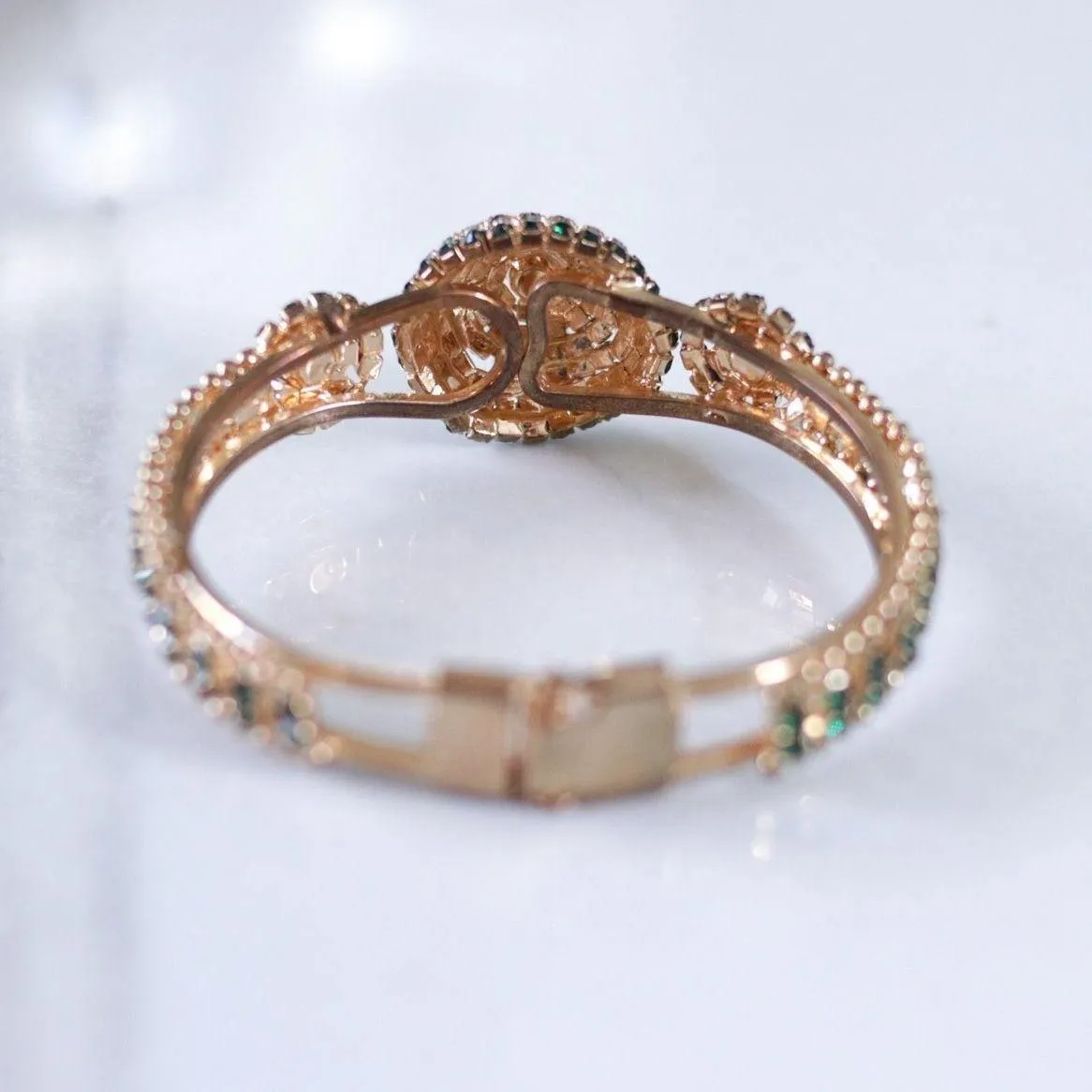 Vintage Emerald and Diamante Rhinestone Clamper Bracelet