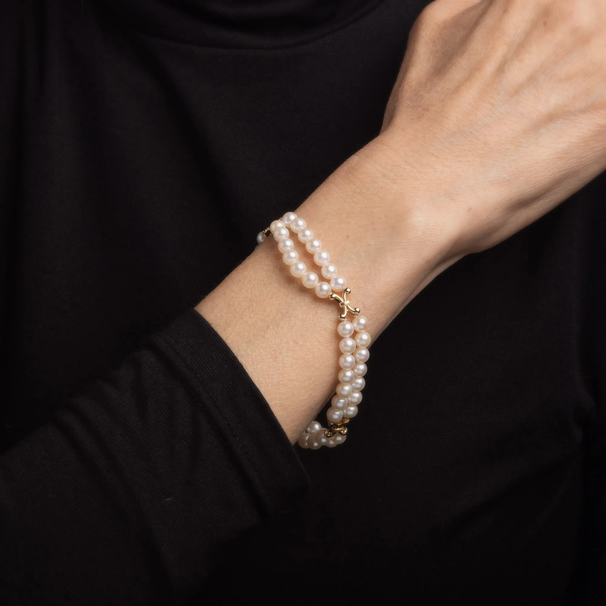 Vintage Mikimoto 5mm Pearl Bracelet Double Strand 14k Yellow Gold 6.5" Jewelry