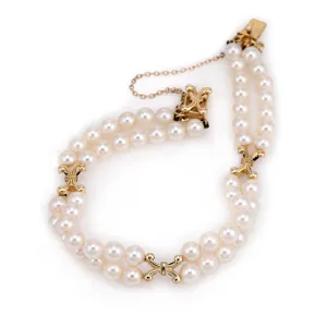 Vintage Mikimoto 5mm Pearl Bracelet Double Strand 14k Yellow Gold 6.5" Jewelry
