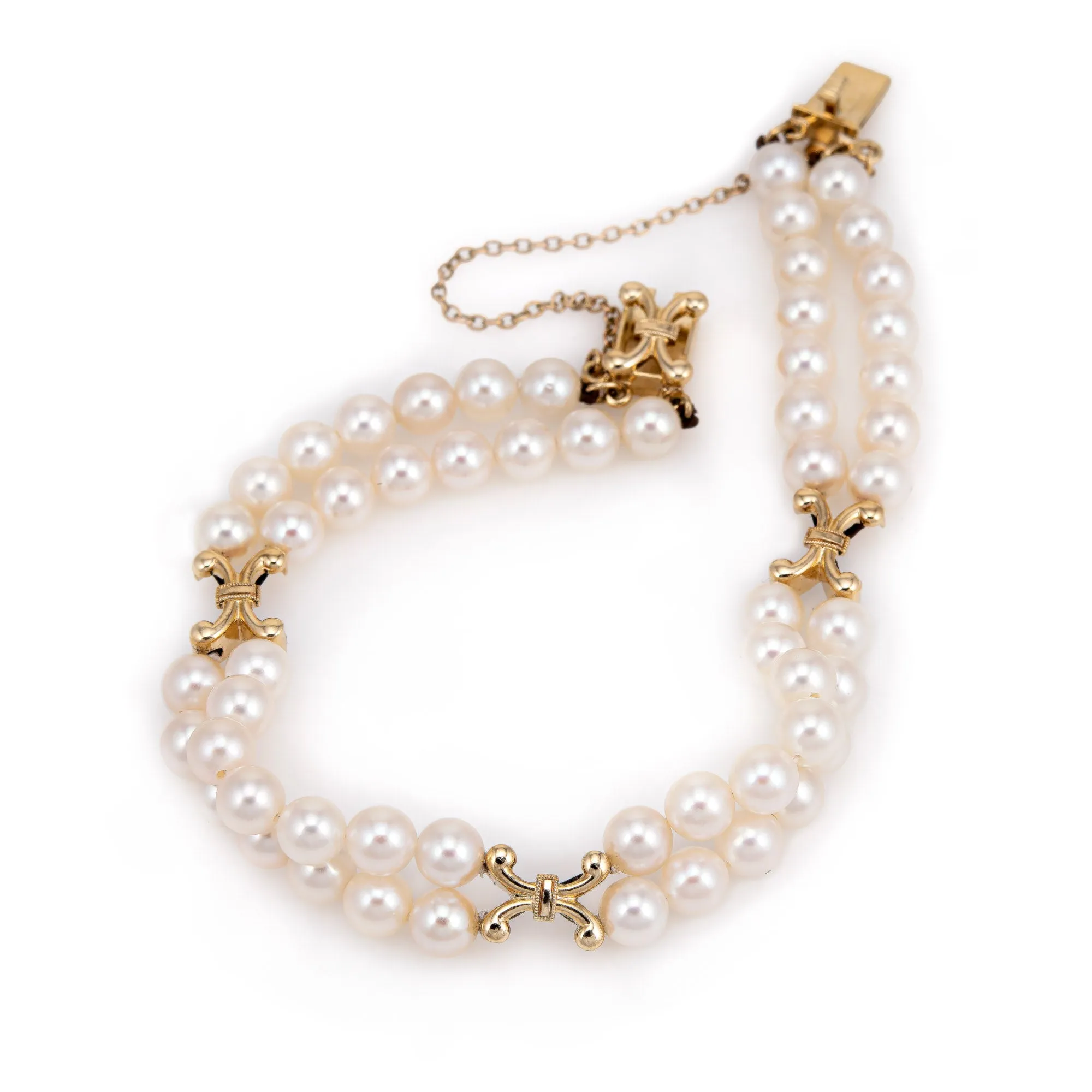 Vintage Mikimoto 5mm Pearl Bracelet Double Strand 14k Yellow Gold 6.5" Jewelry