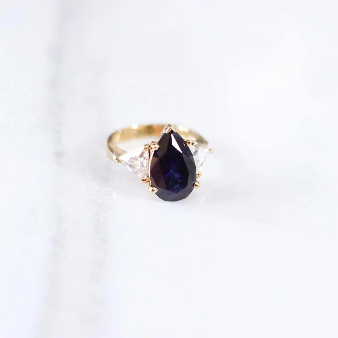 Vintage Sapphire Cubic Zirconia Pear Shape Statement Ring