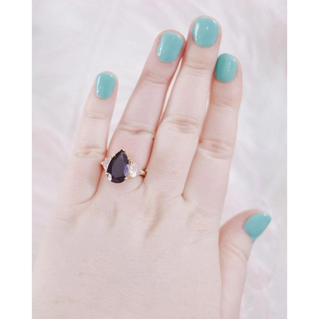 Vintage Sapphire Cubic Zirconia Pear Shape Statement Ring