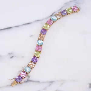 Vintage Seta Pastel Cushion Cut CZ Wide Tennis Style Line Bracelet in Purple, Pink, Light Blue and Lemon Citrine