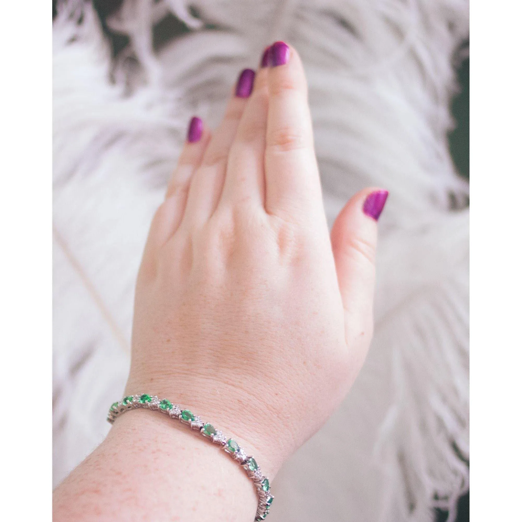 Vintage Sterling Silver Emerald Crystal and CZ Tennis Bracelet