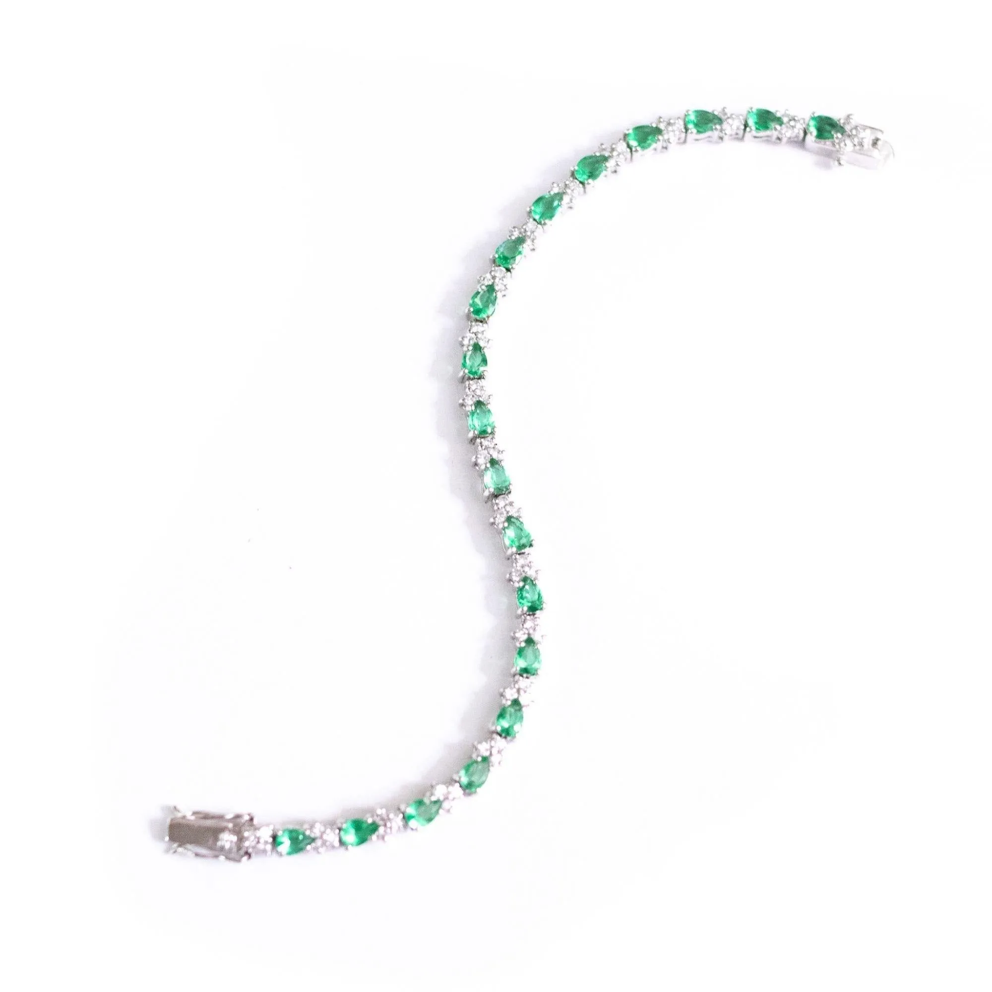 Vintage Sterling Silver Emerald Crystal and CZ Tennis Bracelet