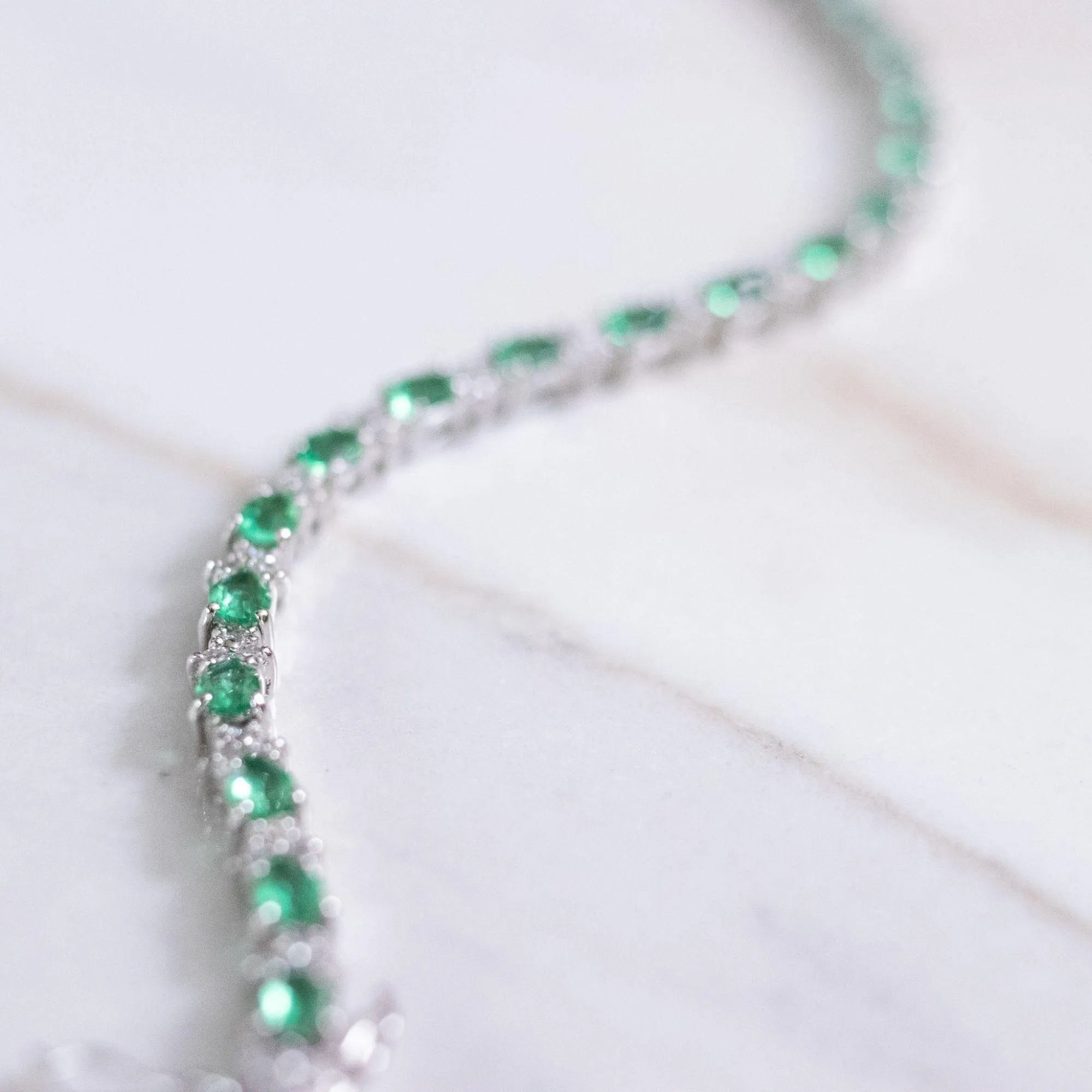 Vintage Sterling Silver Emerald Crystal and CZ Tennis Bracelet