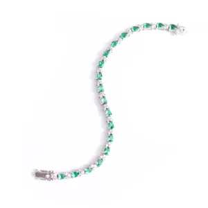 Vintage Sterling Silver Emerald Crystal and CZ Tennis Bracelet