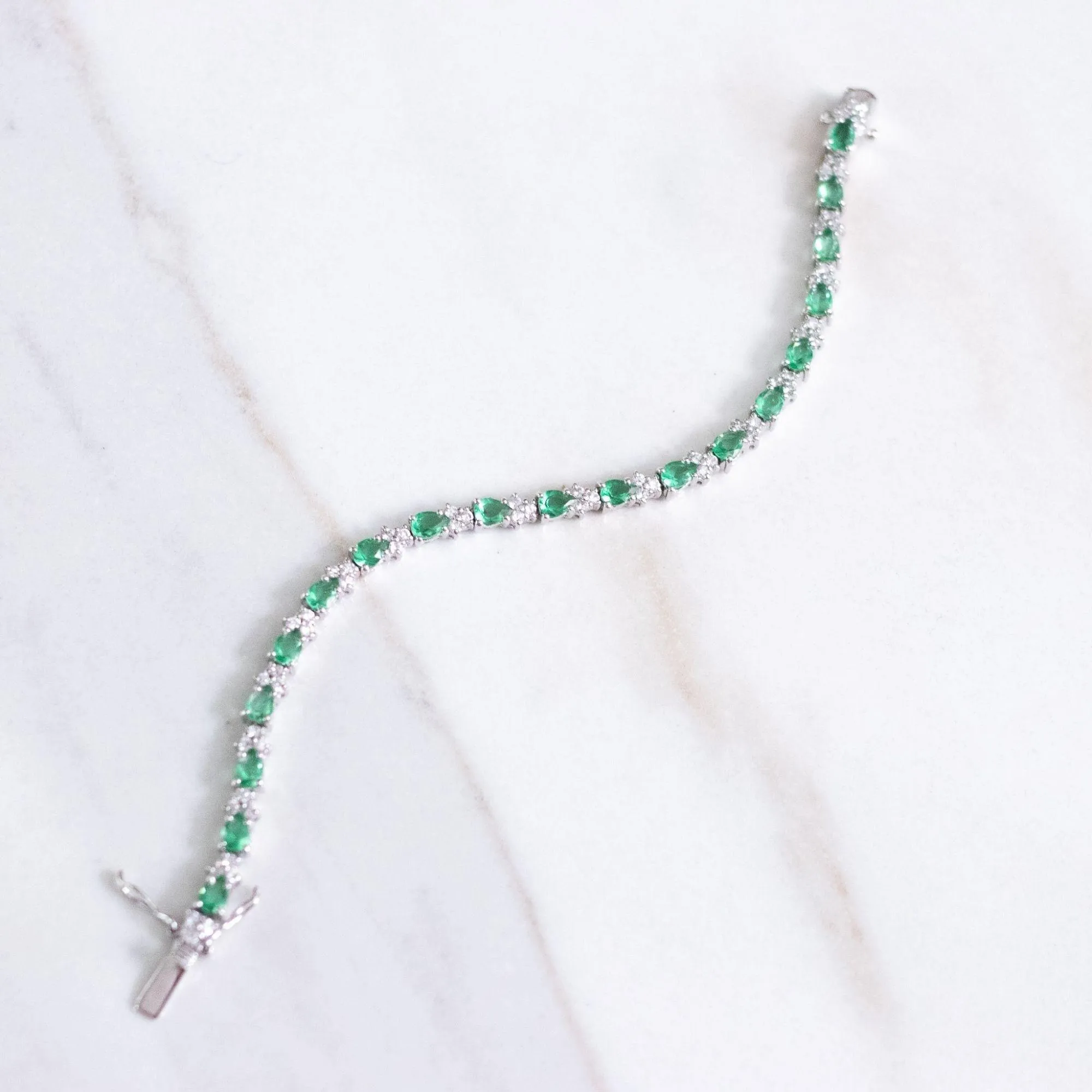 Vintage Sterling Silver Emerald Crystal and CZ Tennis Bracelet