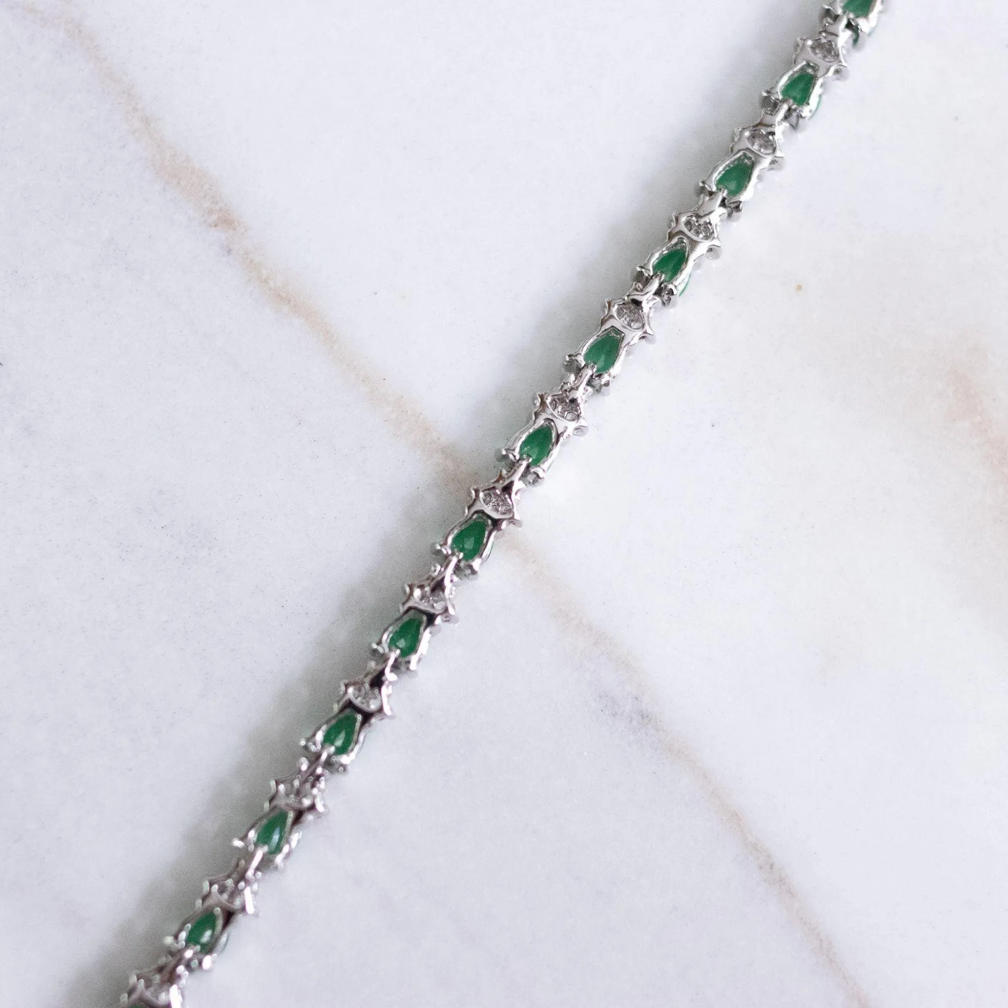Vintage Sterling Silver Emerald Crystal and CZ Tennis Bracelet