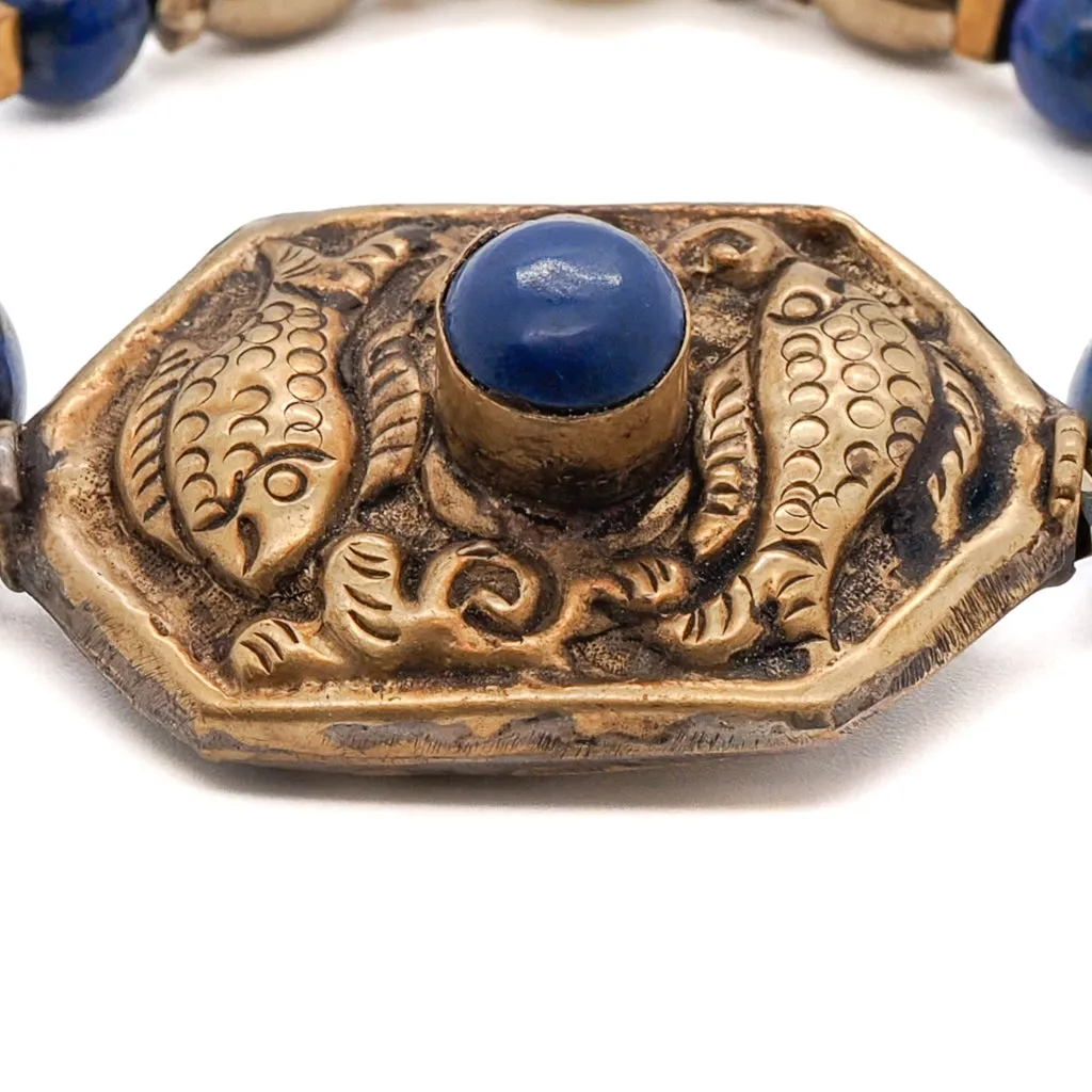 Vintage Style Nepal Fish & Lapis Bead Lapis Lazuli Beaded Bracelet