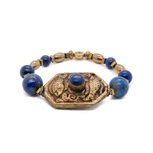 Vintage Style Nepal Fish & Lapis Bead Lapis Lazuli Beaded Bracelet