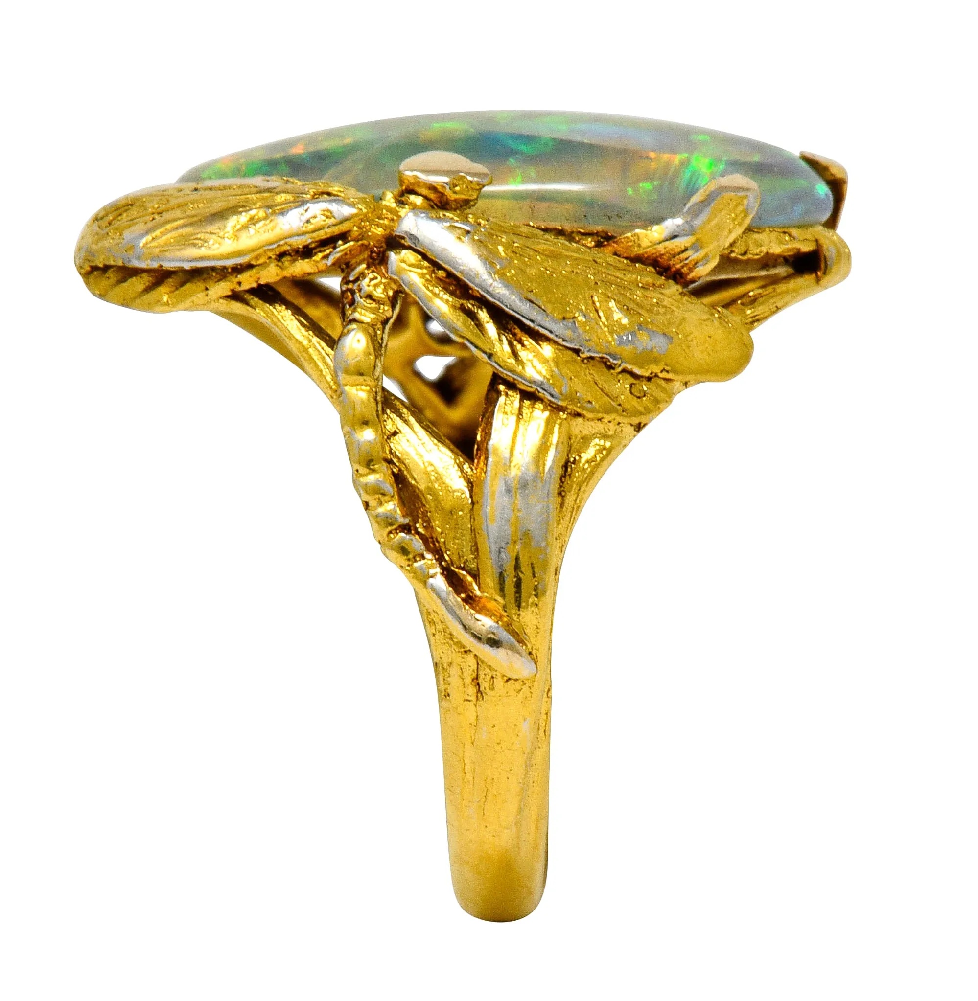 Walton & Co. Arts & Crafts Opal 14 Karat Gold Dragonfly Ring