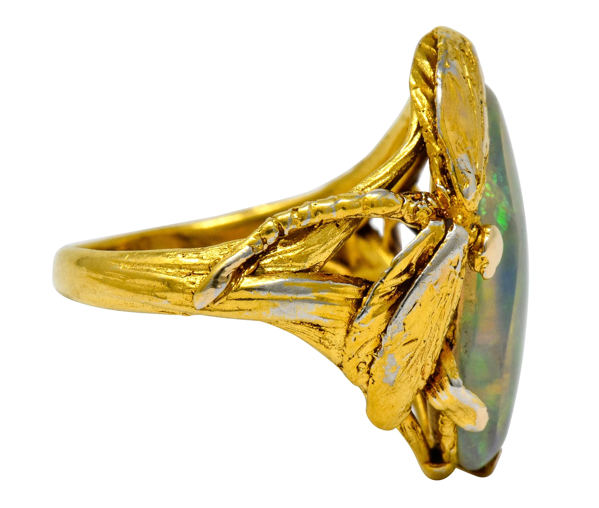 Walton & Co. Arts & Crafts Opal 14 Karat Gold Dragonfly Ring