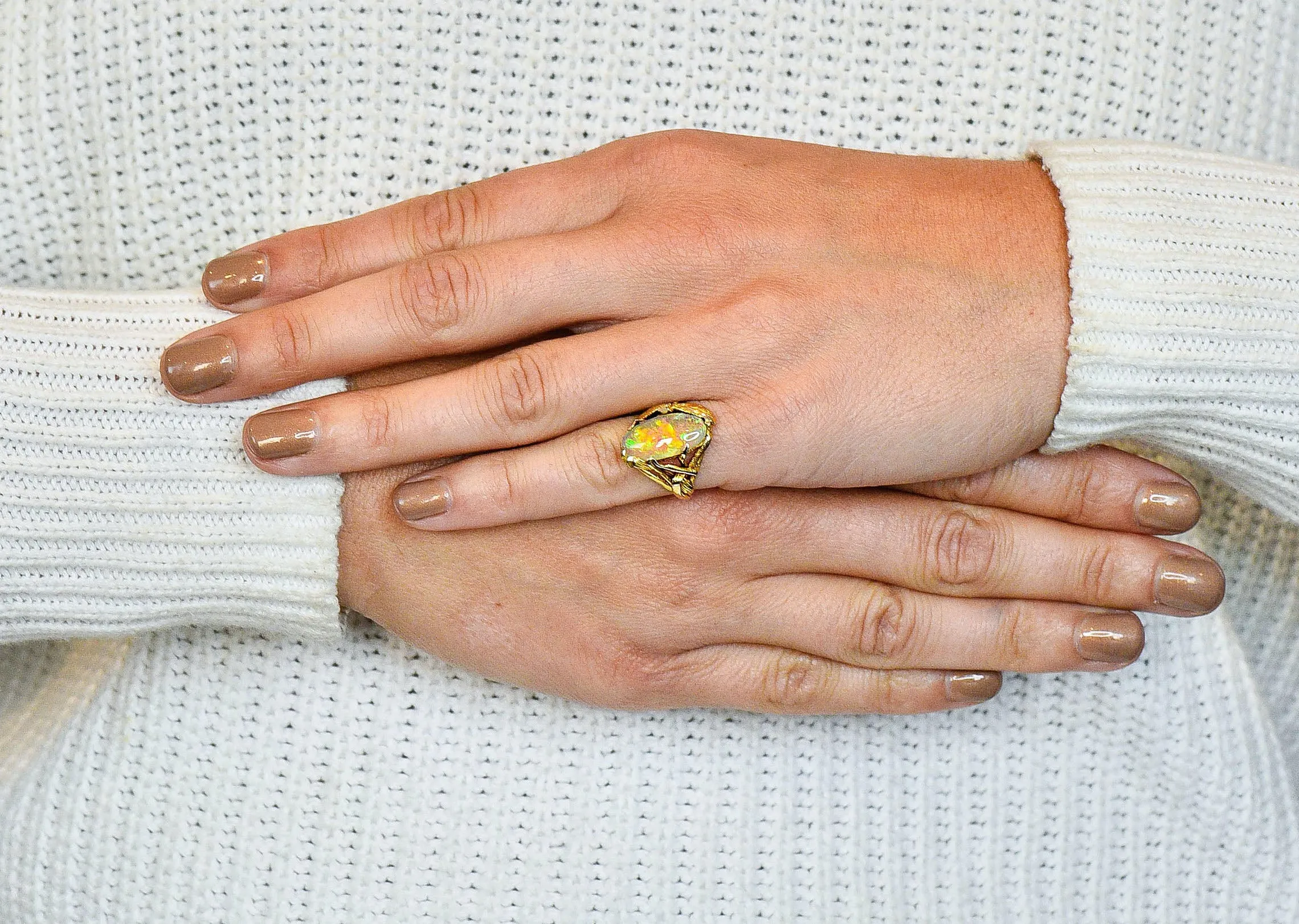 Walton & Co. Arts & Crafts Opal 14 Karat Gold Dragonfly Ring
