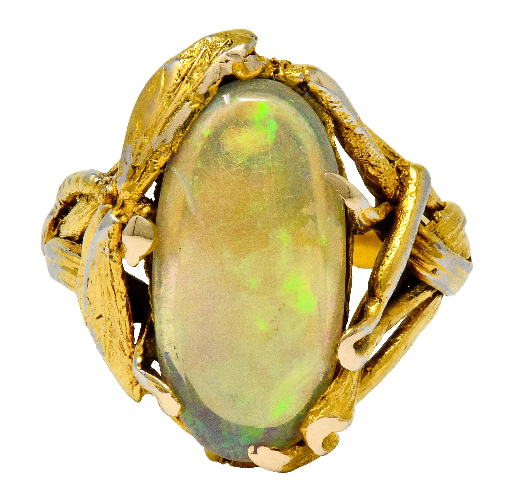 Walton & Co. Arts & Crafts Opal 14 Karat Gold Dragonfly Ring