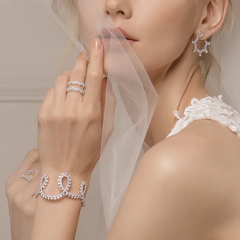 Wedding Embroidery Silver Cuff Bracelet
