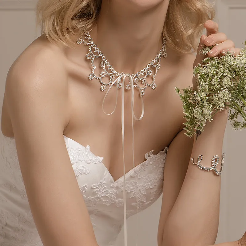 Wedding Embroidery Silver Cuff Bracelet