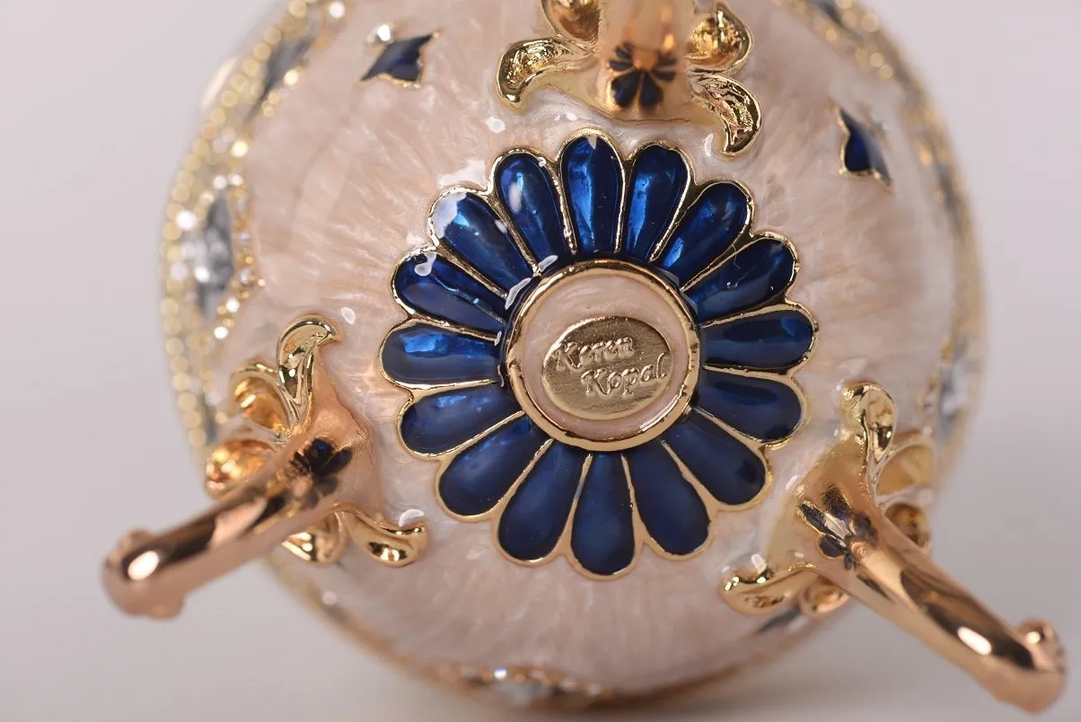 White Faberge Egg with Horse Carousel