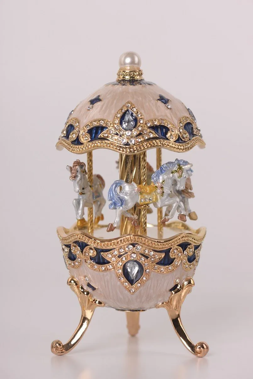 White Faberge Egg with Horse Carousel
