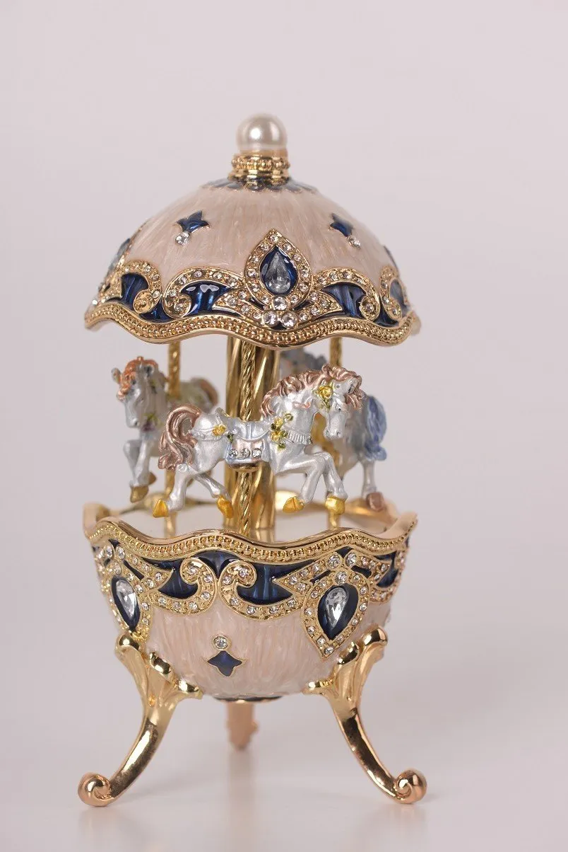 White Faberge Egg with Horse Carousel
