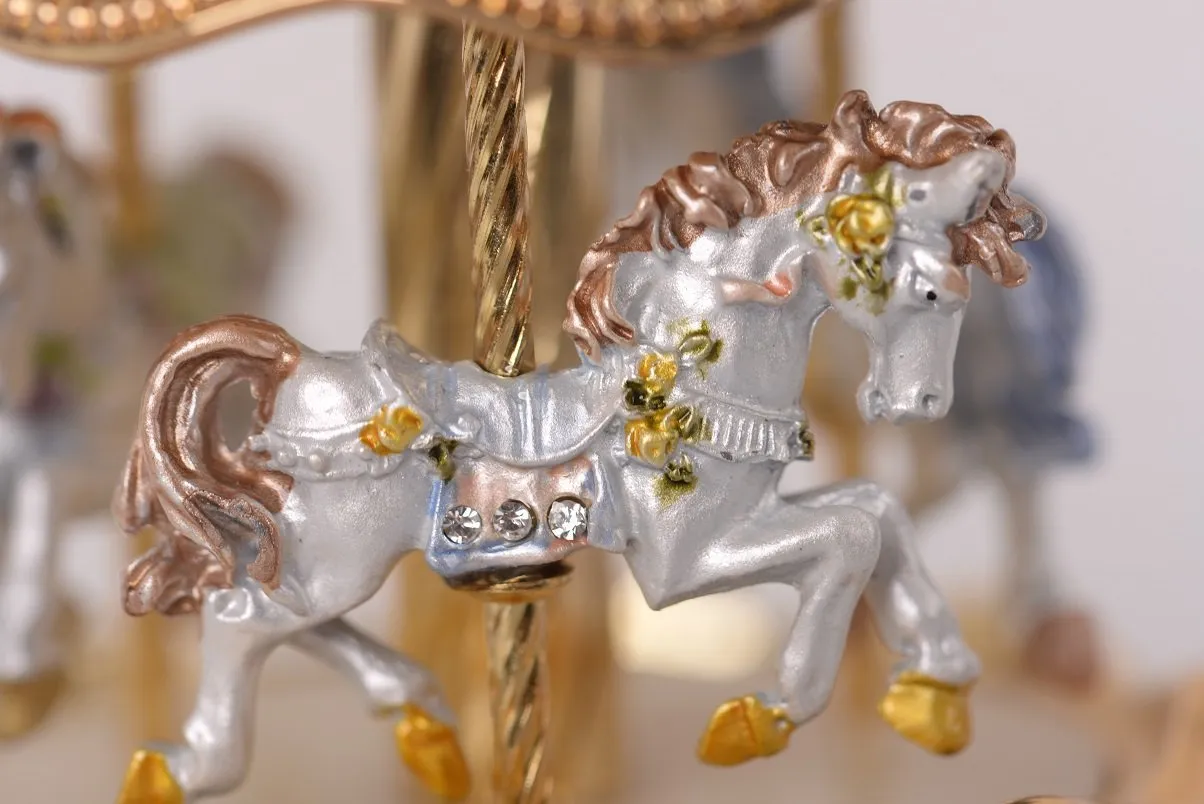 White Faberge Egg with Horse Carousel