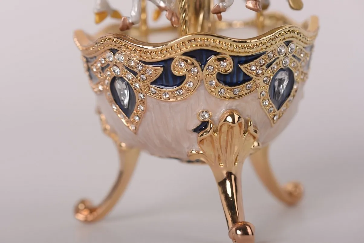 White Faberge Egg with Horse Carousel