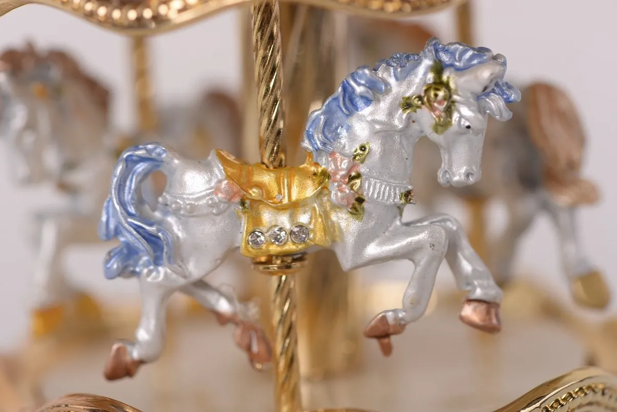 White Faberge Egg with Horse Carousel