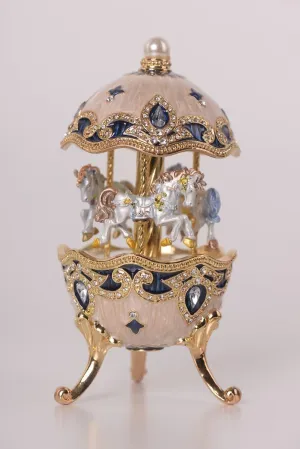 White Faberge Egg with Horse Carousel