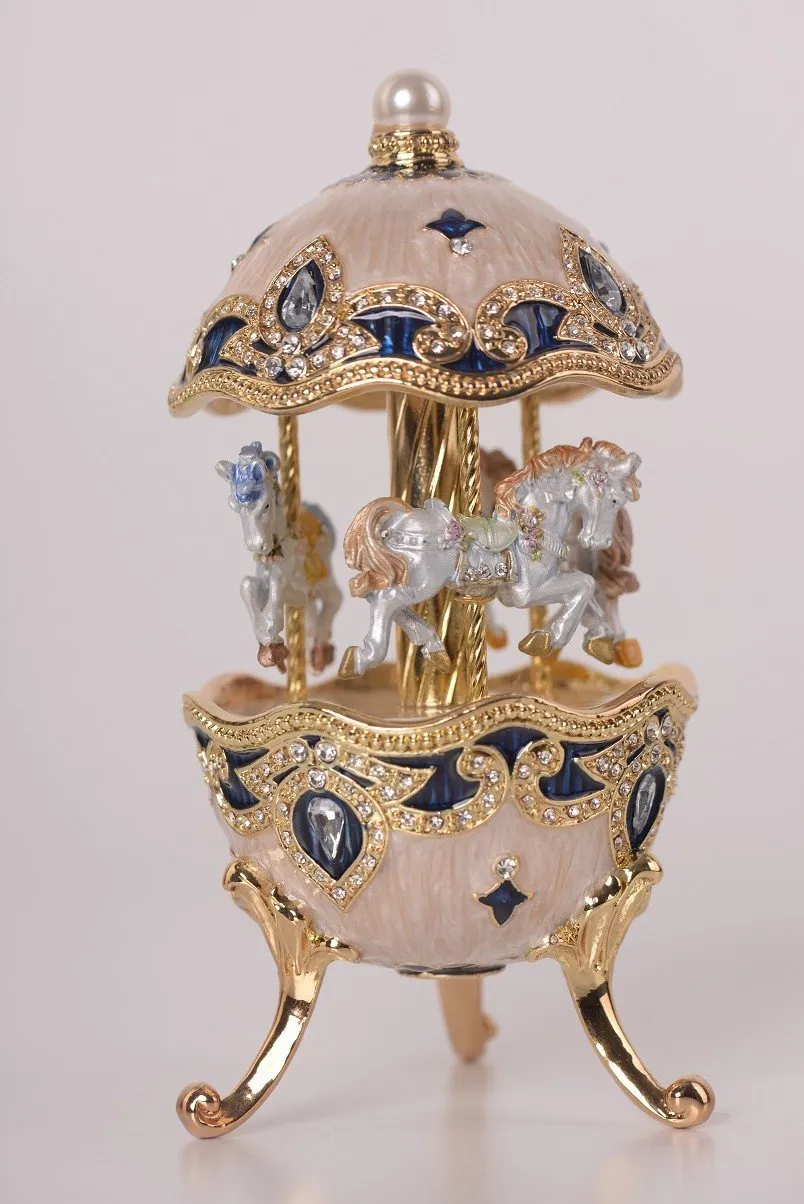 White Faberge Egg with Horse Carousel
